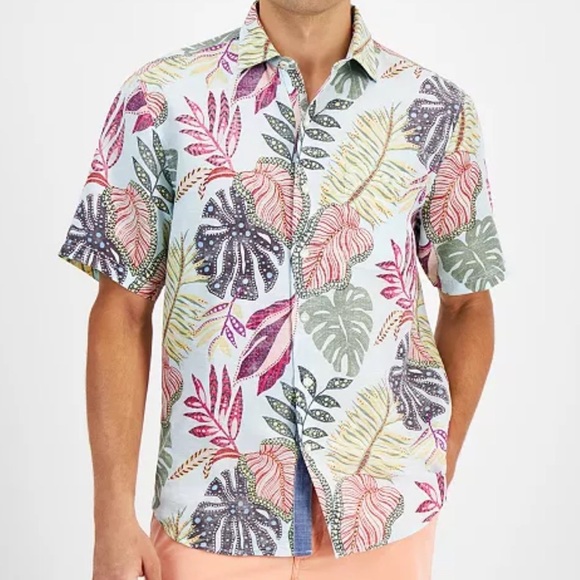 Tommy Bahama Small Men's Retro Vines Short Sleeve Linen Blend Printed Shirt NWT - Picture 1 of 15